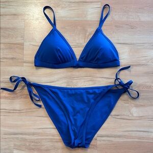 Primark Royal Blue Triangle Bikini Set Size S – Tie Side Bottoms